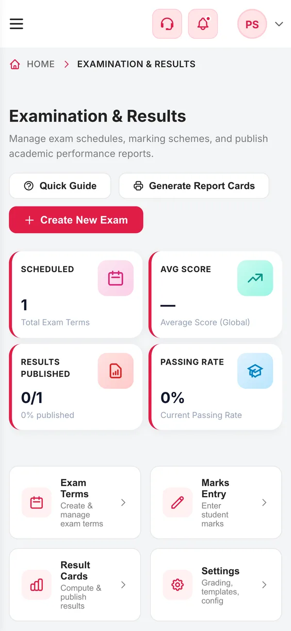 Examination & Results on a phone