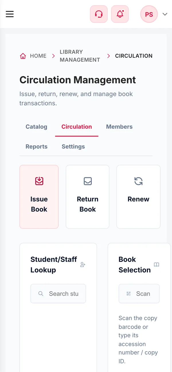 Library Management on a phone