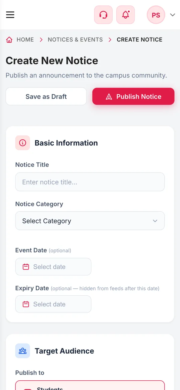 Notices & Events on a phone