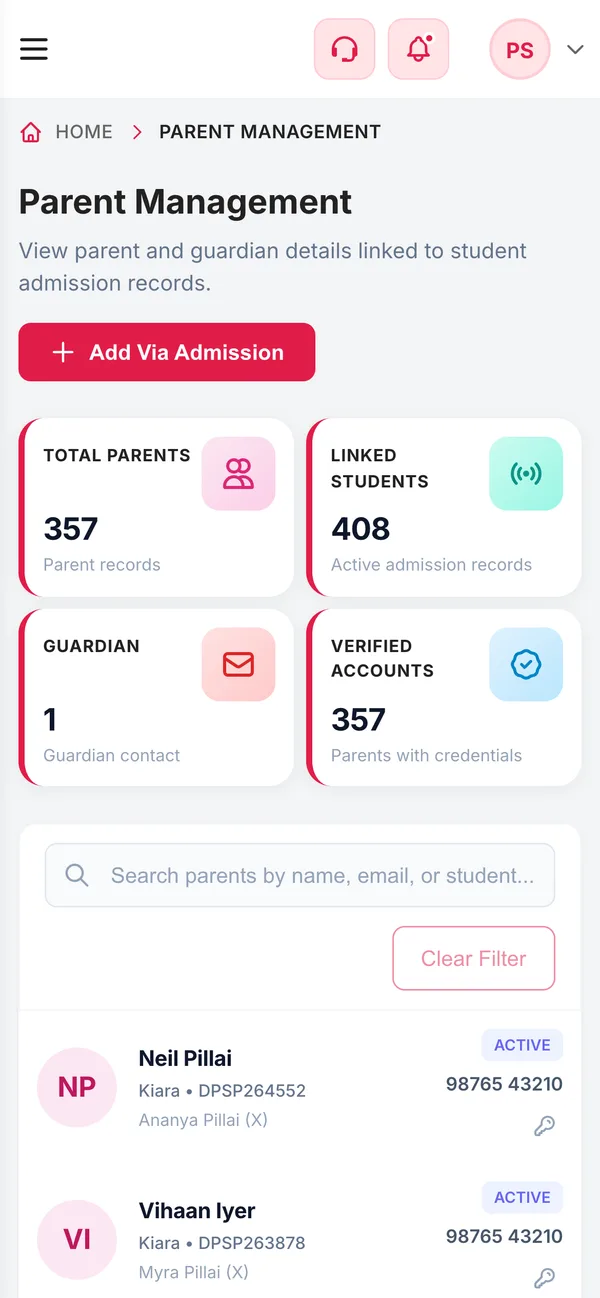 The parent directory on a phone