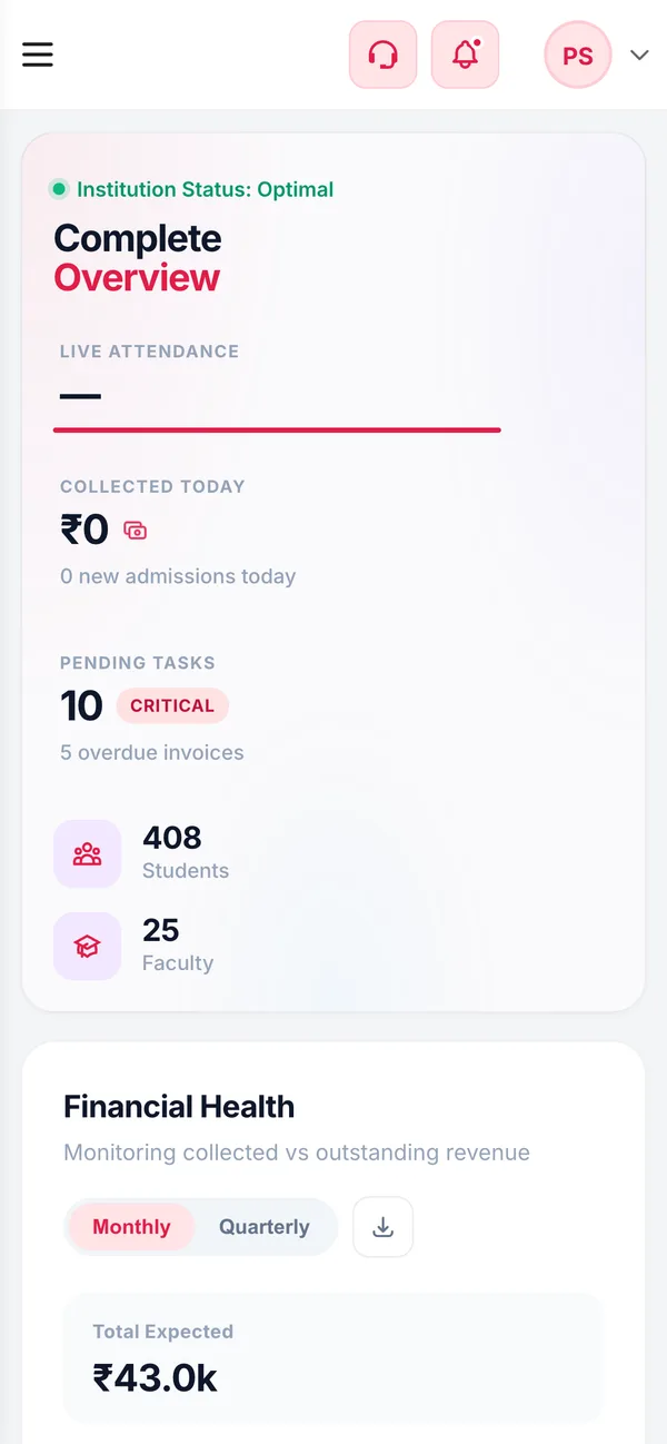 The Campus 24x7 dashboard on a phone