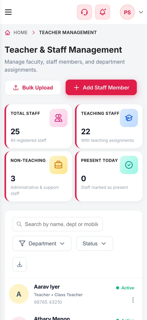 The staff directory on a phone
