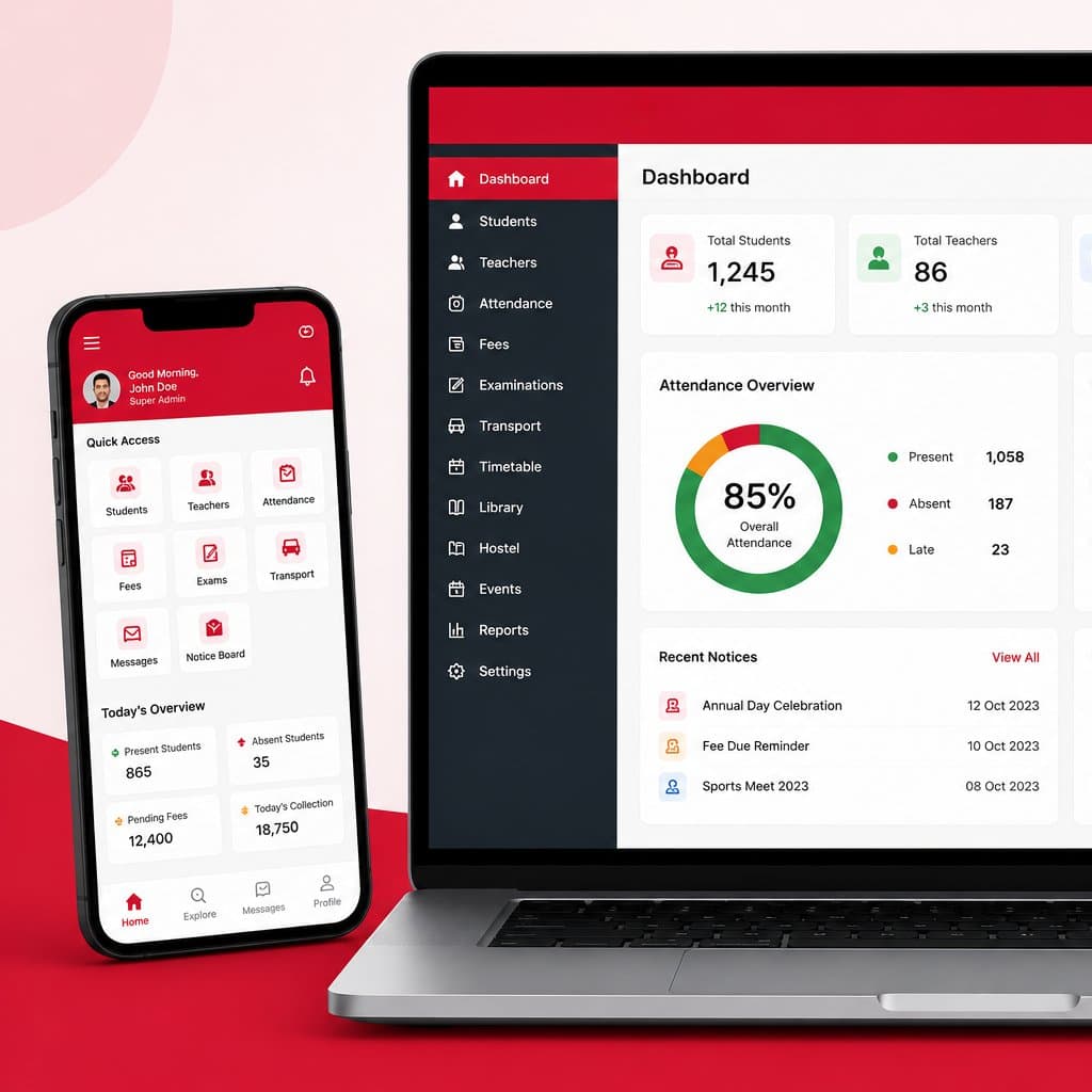 Campus 24x7 school ERP dashboard preview
