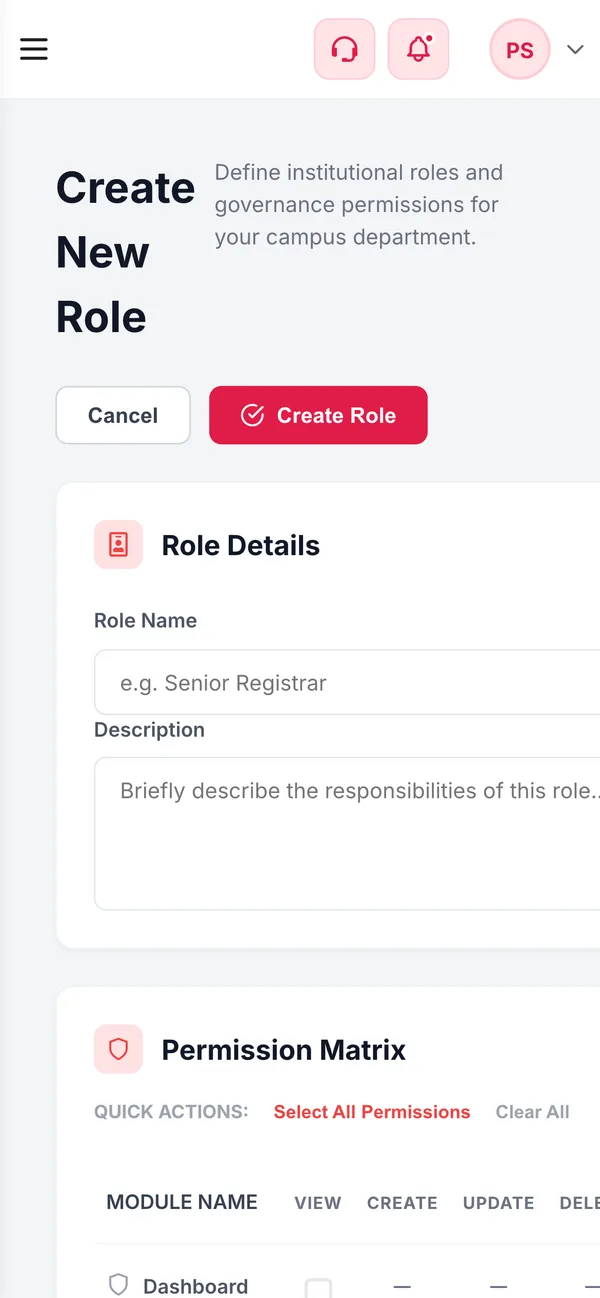 Create role permission matrix on a phone